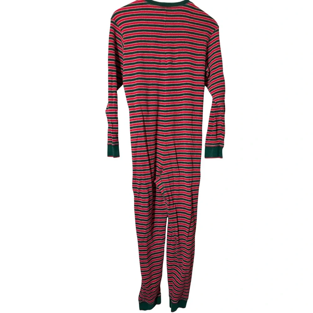 Victorias Secret Womens Red Green Striped Cotton Thermal‎ Union Suit Pajamas M